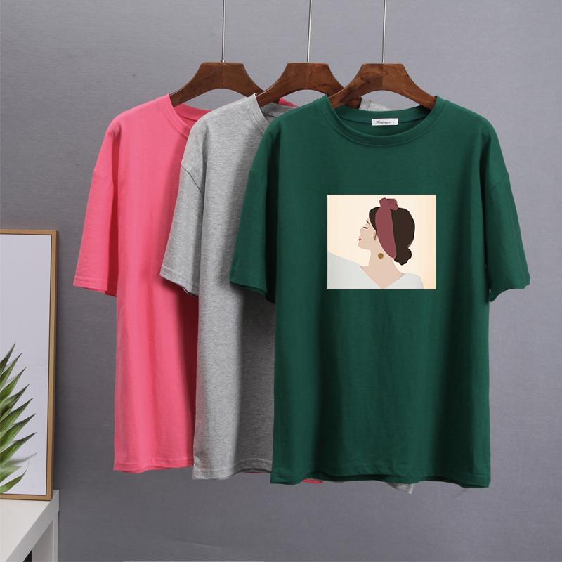 Hirsionsan Vintage Printed T Shirt Women Summer Chic Tees 100% Cotton Elegant Jumper Clothes Oversized Casual Pullover Top