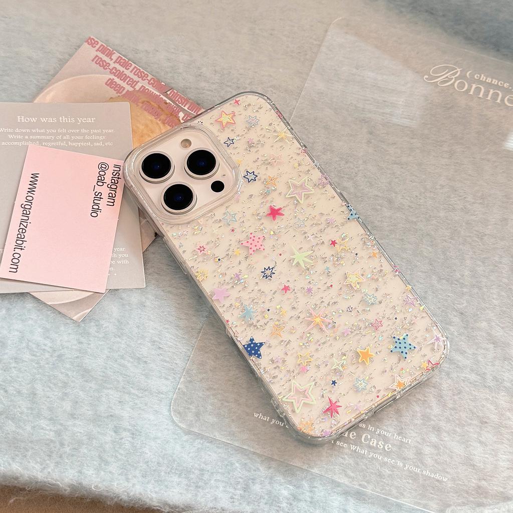Korean style Ins Glitter Colored Stars Are Suitable for IPhone 17pro Max Phone Cases 16iphone15 Transparent 11