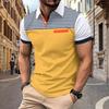Men Color Block Striped Polo Shirt Short Sleeve Casual Button Down Top