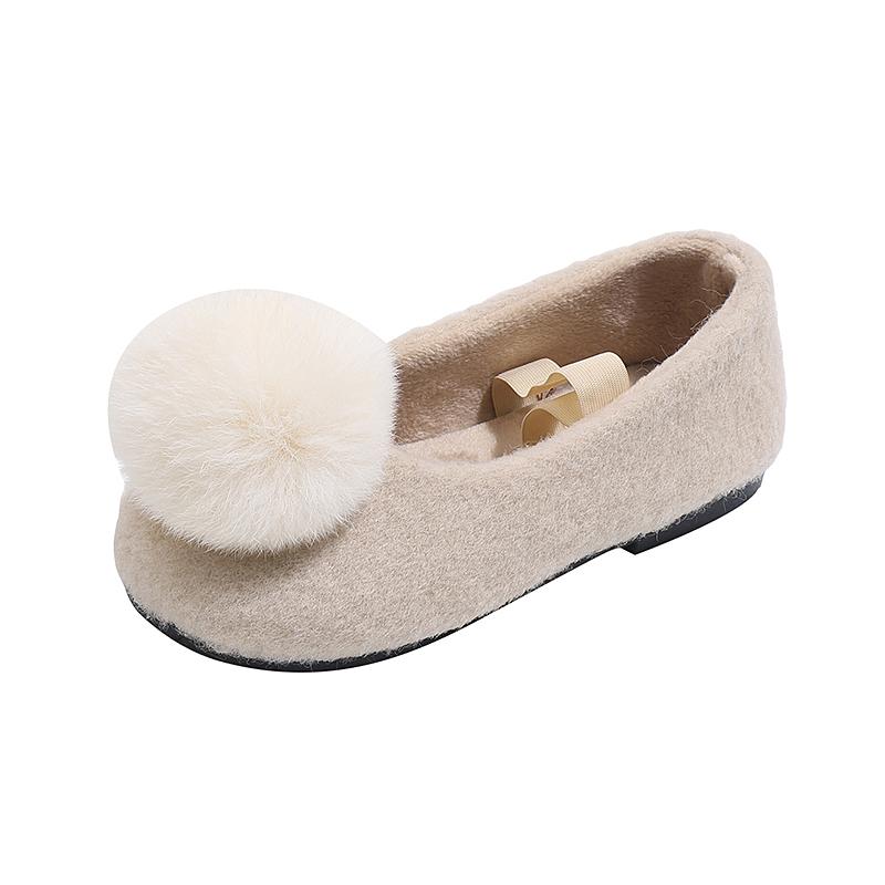 Winter Kids Causal Moccasin Girls Plush Shoes Soft Hairball Children's Fashion Princess Flat Shoes Warm Furry Hairy