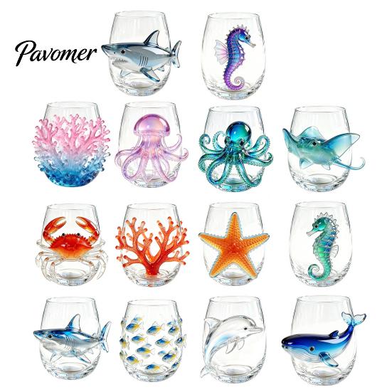 Unique Sea Creature Drinkware Octopus Stemless Wine Glass, 3D Marine Animal Printed Bar Shape Cocktail Cup Borosilicate Glassware, for Cocktails
