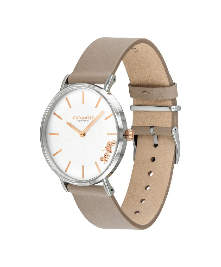 Coach Perry White Gray Leather 14503119 Women's Watch, Dial, Strap, (Official Import)