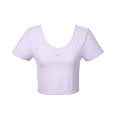 Uma T-Shirt Clássica de Cor Sólida, Gola Redonda, Curta, Cropped, Secagem Rápida, Torcida, Manga Curta, Tops Femininos, Vermelho Lilás FN2852-512