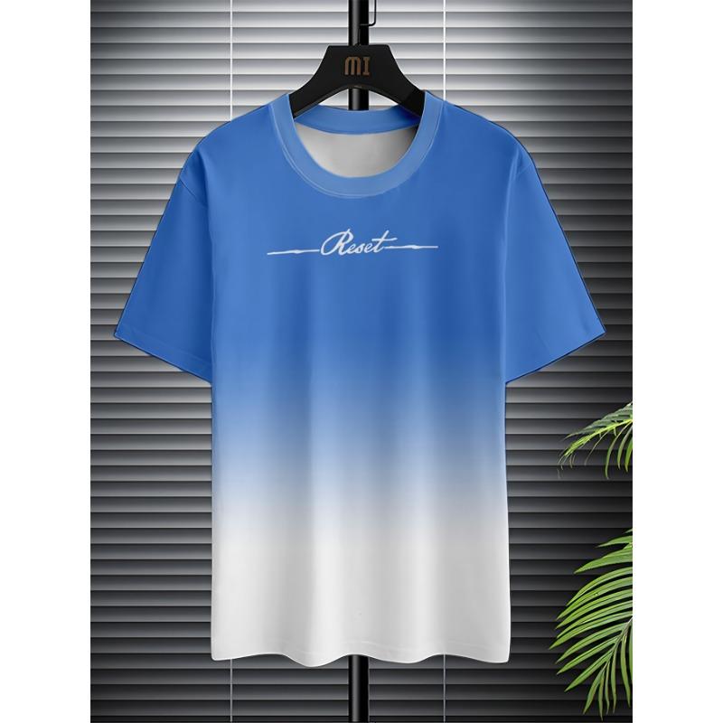 Sommer Rund Hals 3D Gradient Bokstaver Trykk Topp Fasjonable Casual Kortarmede Herre T-skjorter