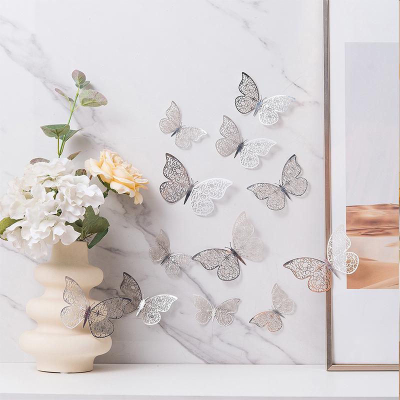 12Pcs/set 3D Hollow Butterfly Wall Sticker for Home Decoration DIY Wall Stickers Modern Wall Art Living Room Decoration