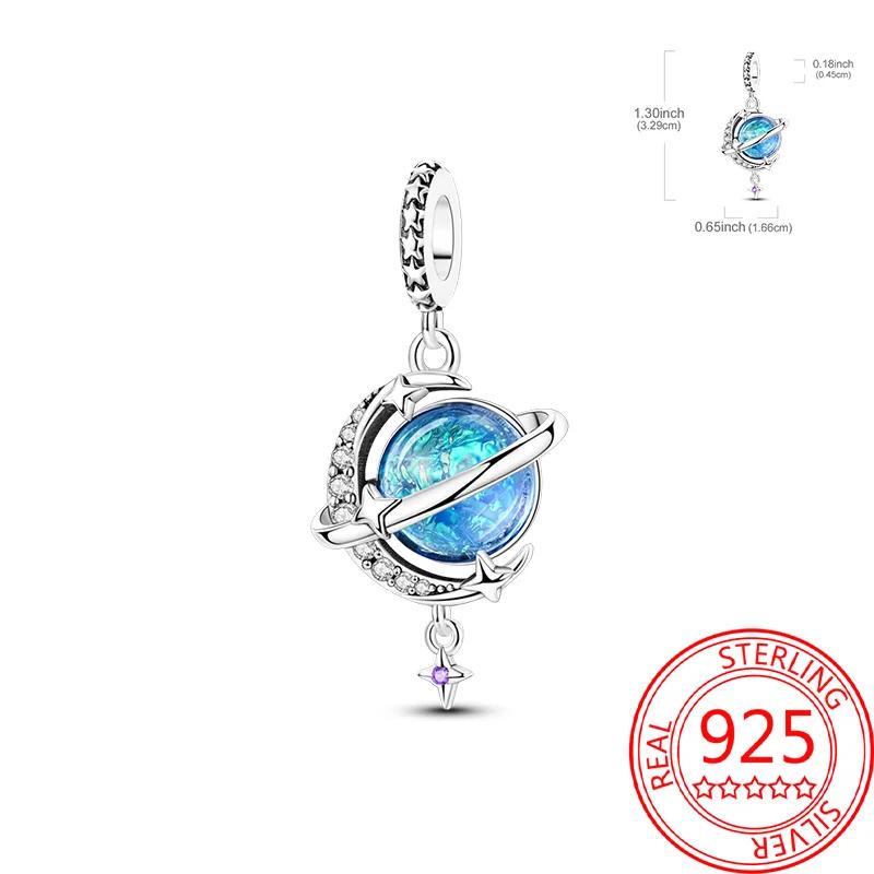 

Real Copper Colored Zircon Heart-Shaped Pink Love Charms Blue Globe Beads Fit Original Bracelet For Women Diy Fine Gifts