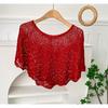 Ladies Knitted Ice Silk Shawl Summer Lightweight Hollow Out Design Fashionable Sequin Shoulder Cover Head Over Shoulder Wrap