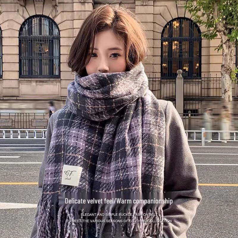 

Women s Retro Plaid Faux Cashmere Scarf