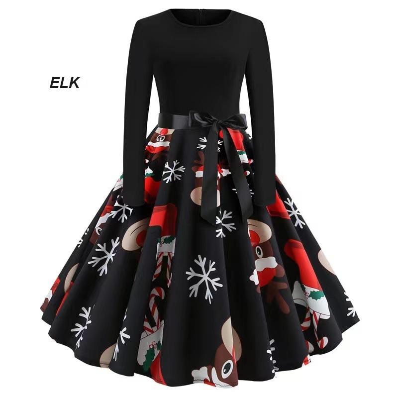 YYFS Women's Fashion Spring Fall Plaid Print Long Sleeve O-Neck High Waist Casual Dresses