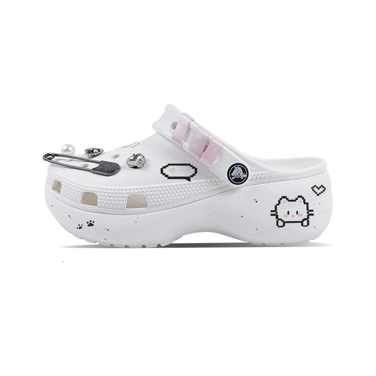 Crocs Classic Platform Clog EVA Meow Fun Shoes Hand-Painted Robot Cat Classic Cloud Dok Girly Cute Hole Shoes Women's White
