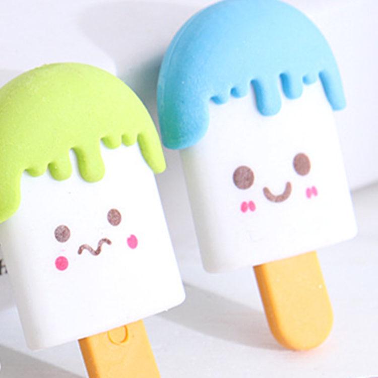 Creative Cartoon Smiley Face Popsicle Eraser - Cute Ice Cream and Animal Eraser Collection