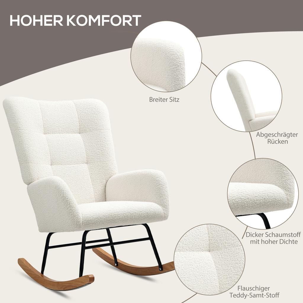 Rocking Chair, Cozy Cover, Thick Padding, Cream White