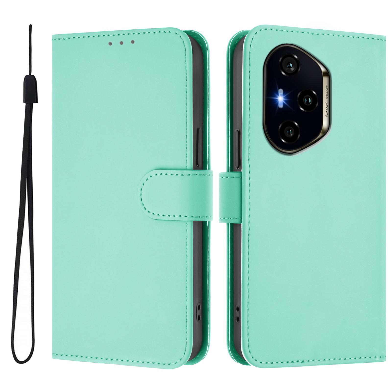 

Для Honor 400 5G (Глобальный) Однотонный чехол-кошелек из кожи с ремешком Mint Green