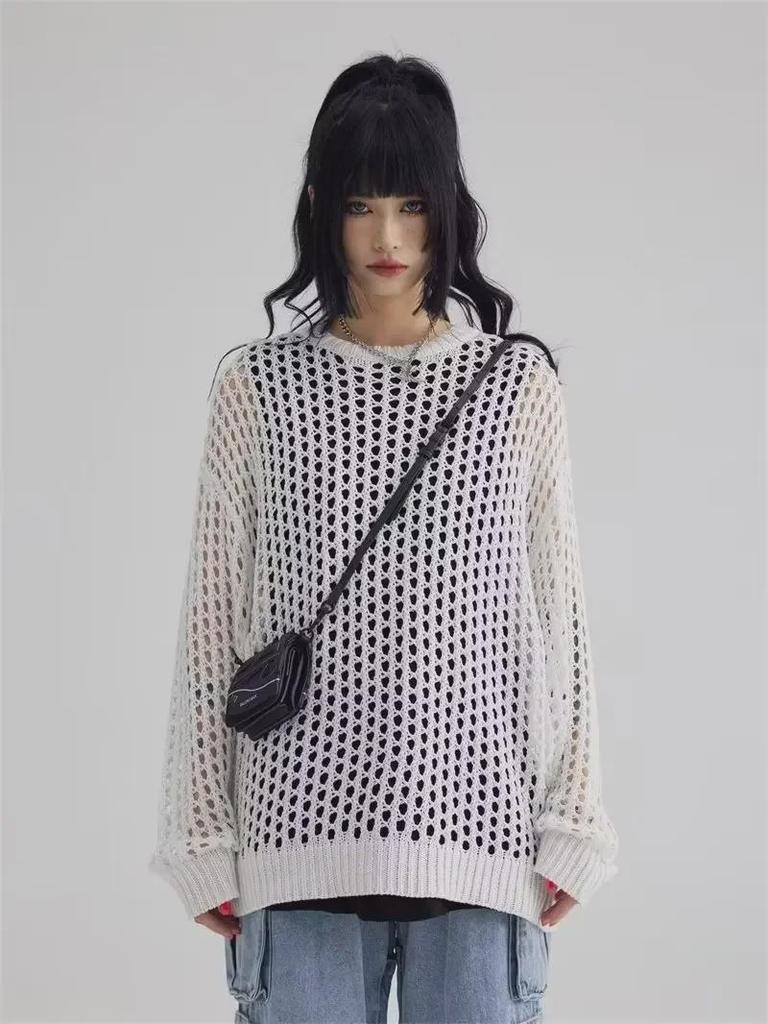 2023 Unisex Modischer Lockerer Strickpullover mit Hohlmuster und Rundhalsausschnitt