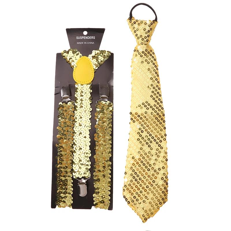 

Shinning Sequin Suspenders for Men and Woman Elastic Wide Adjustable Heavy Duty Strong Pant Clip Suspender Costume золотой