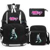 3Pcs/set Cartoon Hatsune Miku Printed Backpack Large Capacity Bookbag Student Boy Girl School Bag Outdoor Laptop Large Capacity Waterproof Travel Bag