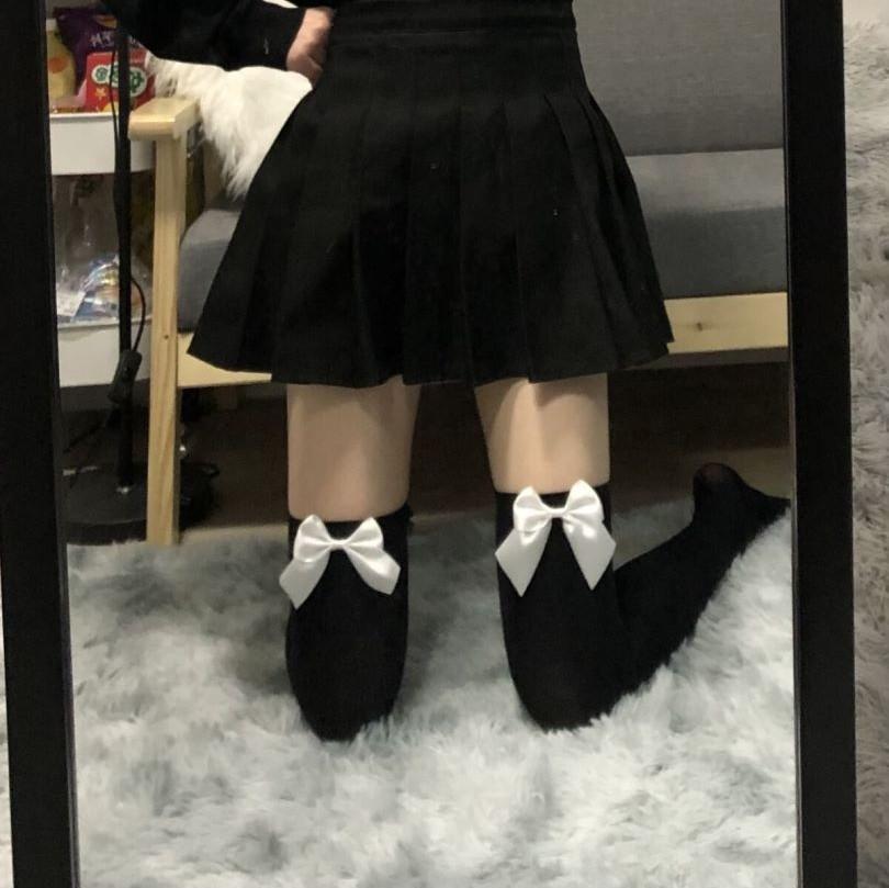 Japanese Bow Knee Socks Socks Jk Velvet Sexy High Tube Socks Stockings Black And White Medium Thick College Style