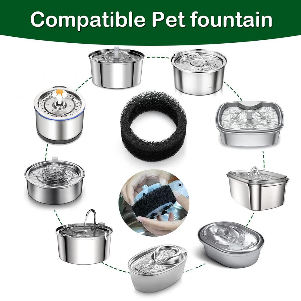 8pcs Sponge Filters Replacement For 2.0l/64oz Round Stainless Steel Pet Water Dispenser Water Fountain