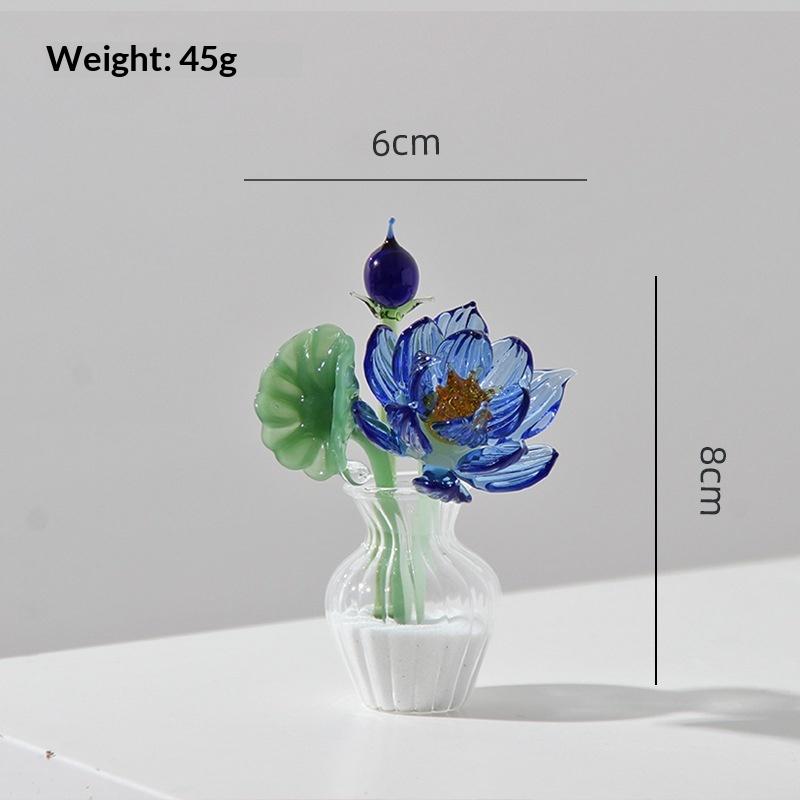 Handmade Glass Mini Flower Ornament Art Glass Artificial Flower With Small Vase Tabletop Decoration For Home Desktop Gift