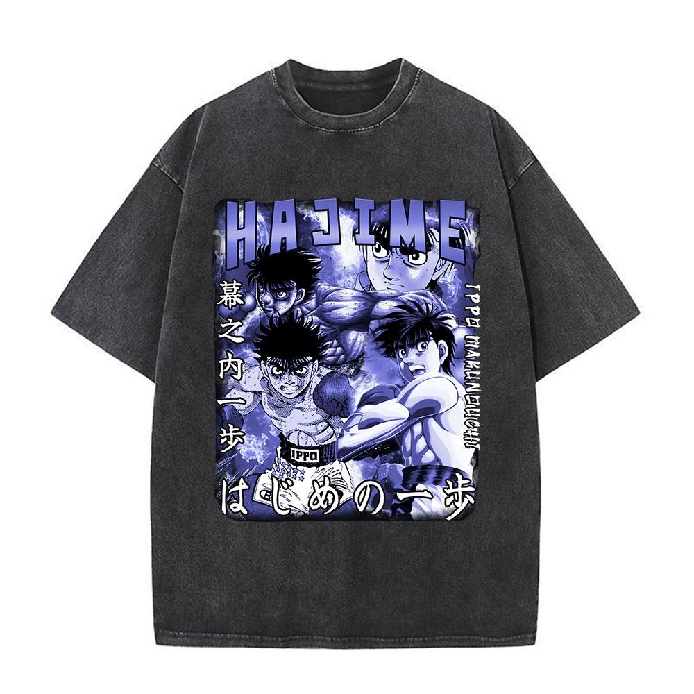 Anime Hajime No Ippo Siłownia Bokserska Kamogawa Koszulki Washed Makunouchi Takamura KGB Koszulki Odzież Męska Codzienna Bawełniana Koszulka
