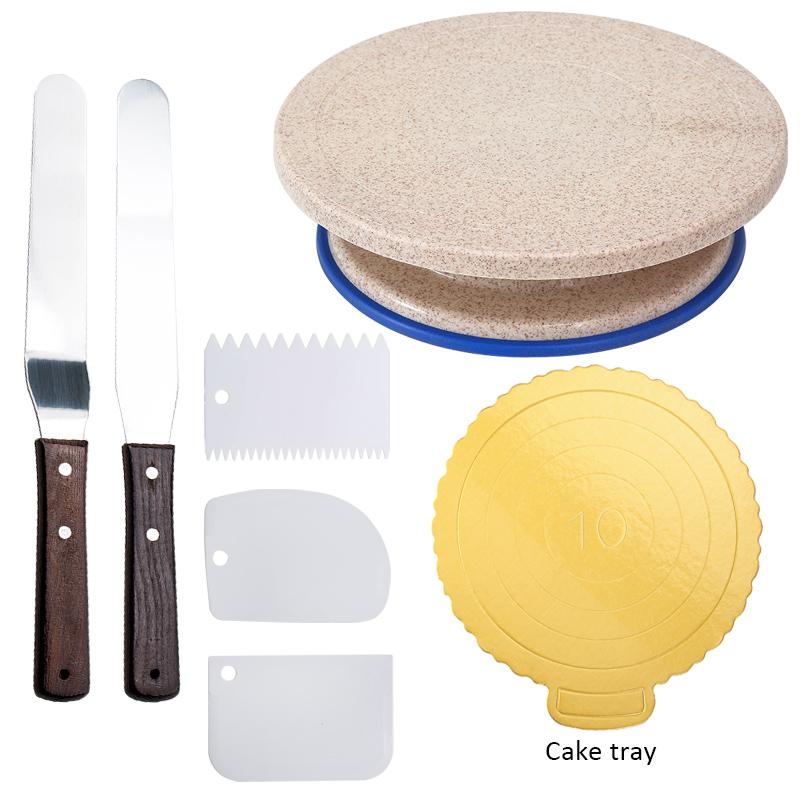 FAIS DU 6Pcs/Set Plastic Cake Turntable Rotating Cake Plastic Dough Pastry Decorating Stand Rotary Table DIY Pan Baking Tool