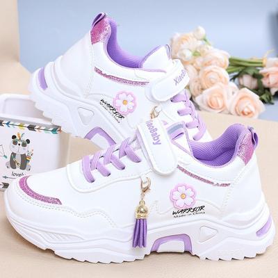 2024 Children's Sneakers Girls' Fashion PU Soft Soled Running Shoes Kids Anti-skid Casual Shoes White Junior Students' Shoes