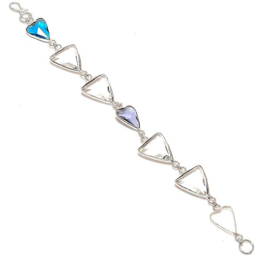 

Natural White Topaz, Amethyst Gemstone 925 Sterling Silver Bracelet 7-8 H0Z03