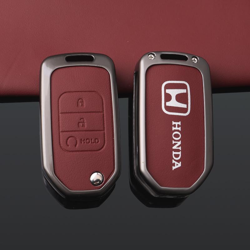Zinc Alloy Leather Car Remote Key Case Cover Protector Shell For Honda Civic Accord City CR-V HR-V Odyssey Jazz Fit 2021-2022 LK6