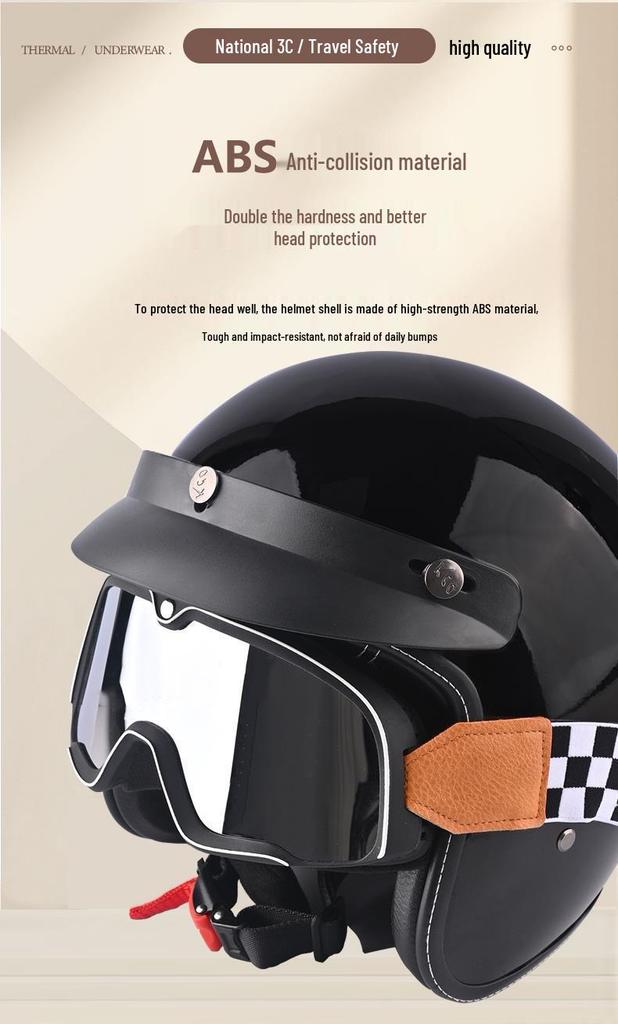 3C Certified Retro 3/4 Safety Helmet for Motorcycles & Electric Scooters – Unisex, All-Season