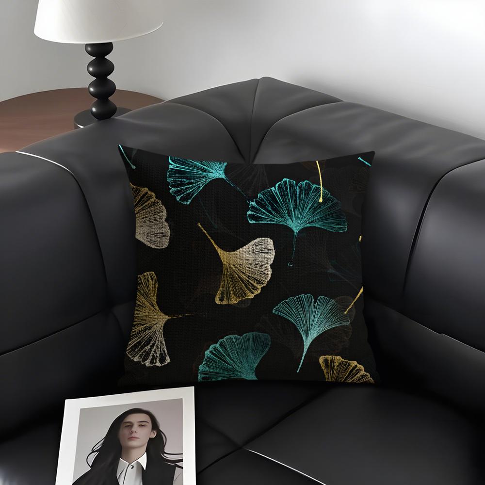Ginkgo Leaves Luxury Cushion Cover Natural Linen Organic Fabric Double-Sided Printing Sofa Home Decor Gift Pillow Case