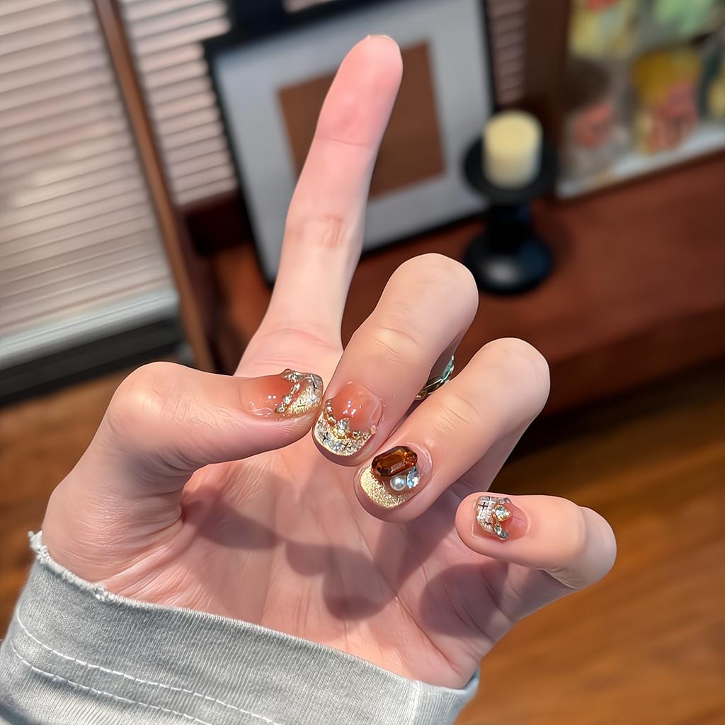 Press-On-Nägel Quadratische Falschnägel mit Glitzer-Design Künstliche Acrylnägel Glänzende Falschnägel Vollabdeckung Aufkleb-Nägel Klebe-Nägel für Damen