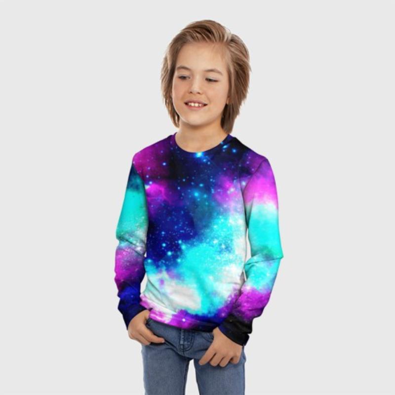 

Детская футболка с принтом цветов и звездного неба, модный мягкий и удобный топ с длинными рукавами для мальчиков 170