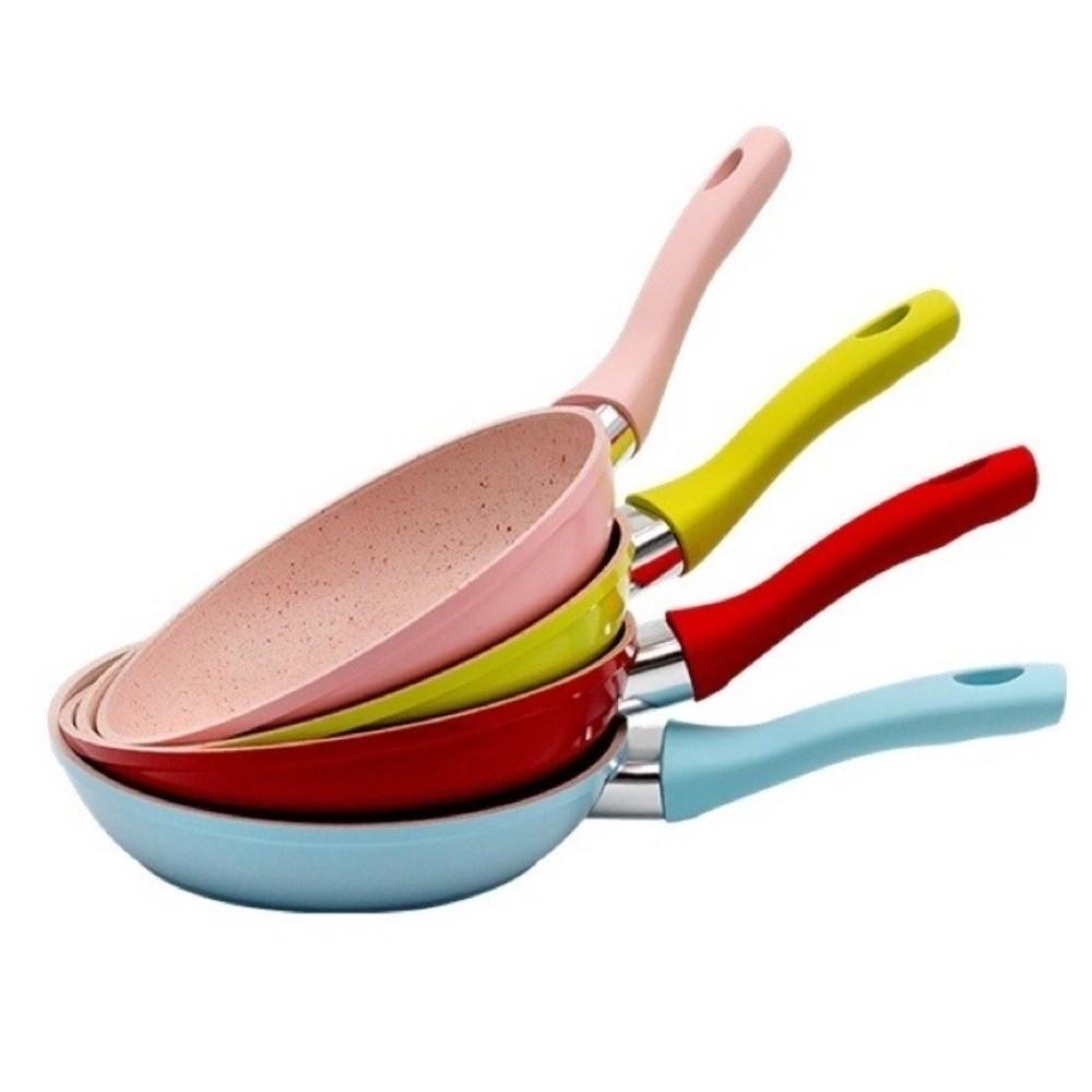 Non Stick Frying Pan Wok Silicone Handle 14cm Baby Food Pan Marble Coated Kitchen Cookware Mini Cooking Pot Skillet Gas Stove