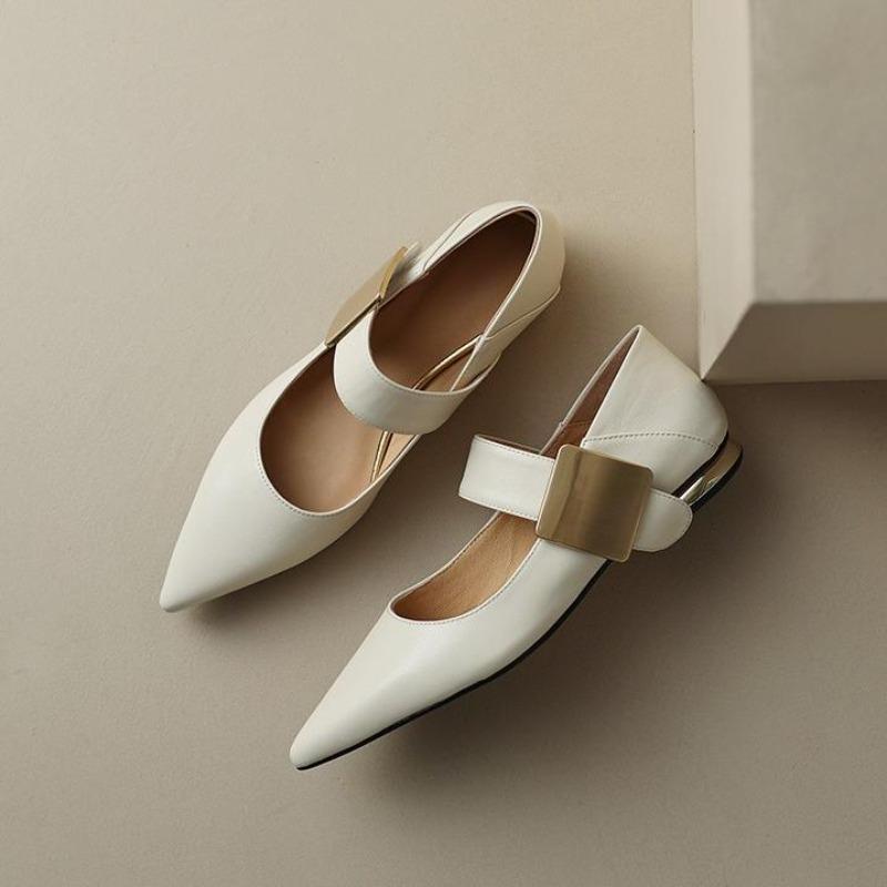 Fashion Low Heel Mary Jane Flats Women Spring Autumn Retro Brown Pointed Toe Flat Bottom French Mule Shoes Comfortable Leather Shoes