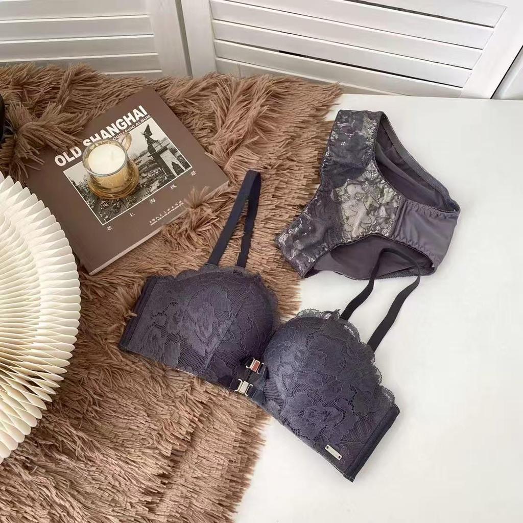 Women's Push-Up Lace Bra - Double Front Closure, Wireless, Adjustable, Side Support, Beautiful Back Design