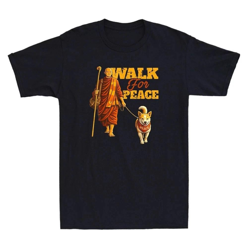 

Walking for Peace Funny Monk and Dog Meme Retro Men s T-Shirt L
