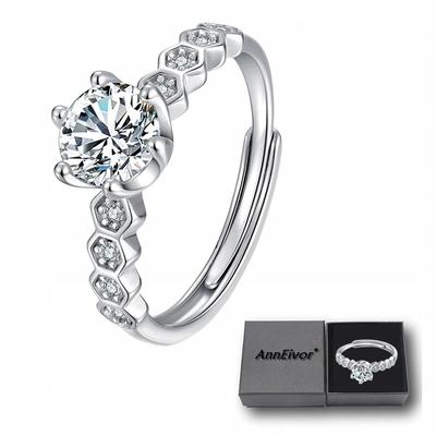 Adjustable Silver Ring with Diamond Crystals, Zircons, Honeycomb