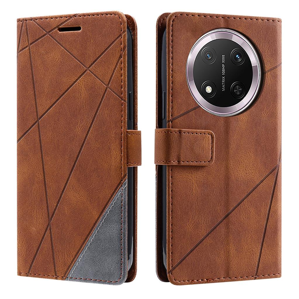 Leather Case for Honor X9c 5G/Magic7 Lite 5G/X60 Pro 5G Imprinted Lines Splicing Wallet Phone Cover