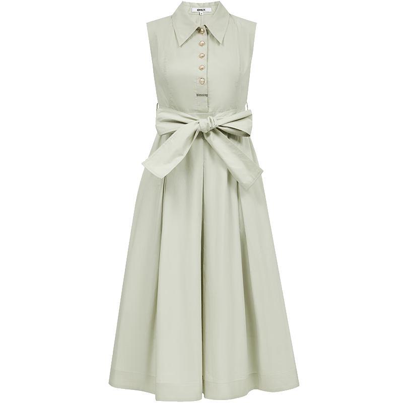 Only Women's Collared Sleeveless A-Line Maxi Dress with Tie-Waist