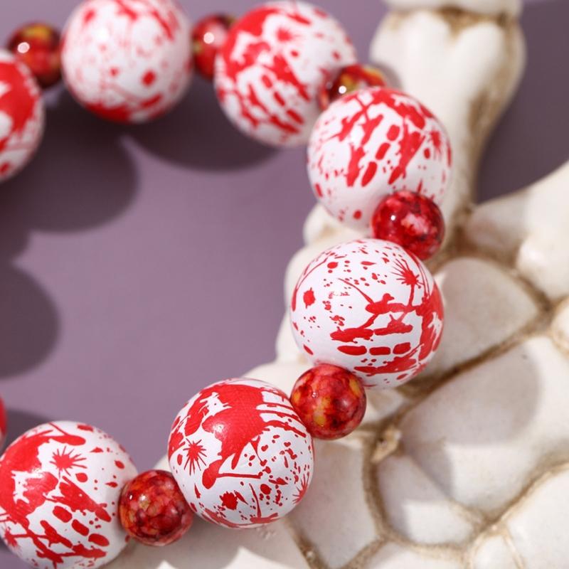 Skull Pumpkin Spiders Bead Bangle Simple Halloween Beaded Bracelet Wristband Adjustable Elastic Bangle Statement Jewelry