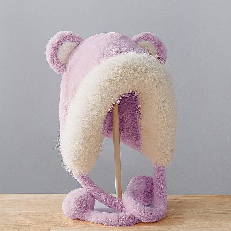 Winter Plush Hat for Women New Cute Autumn and Winter Bear Plus Velvet Hat Ear Protection Against Cold Warmth and Fashionable