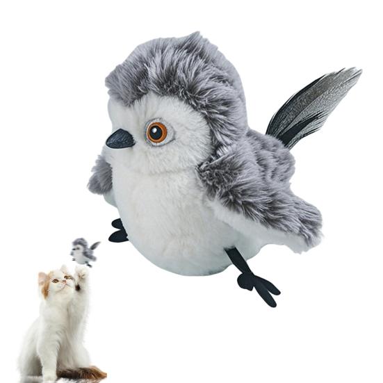Jucărie de pisică cu pasăre care clătește, pasăre interactivă reîncărcabilă de pluș, cu telecomandă, jucărie automată pentru pisici, cu zgomot și ciripit, pentru pisici de interior