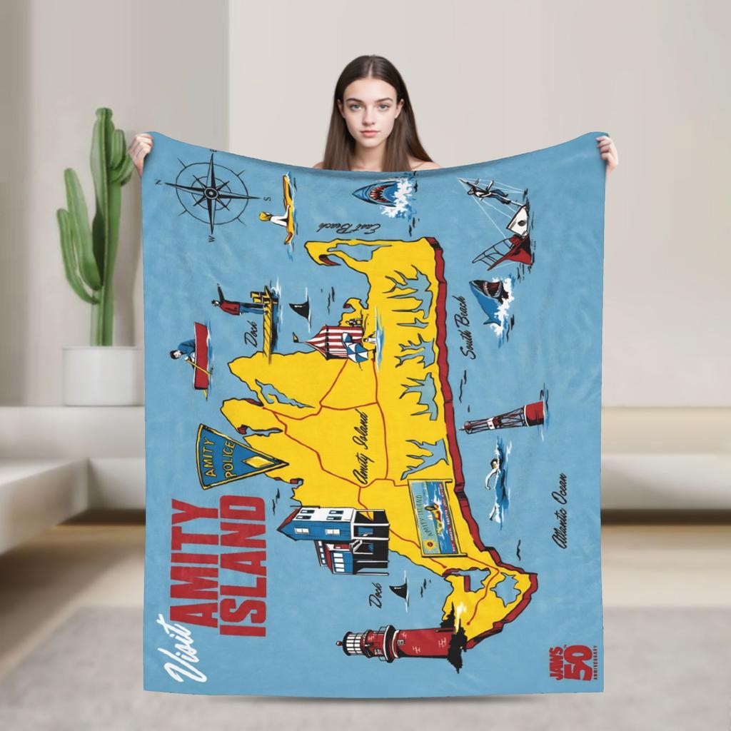 Jaws Shark Wool Blankets 80s Movie Awesome Throw Blanket for Sofa Bedding Lounge 150*125cm Bedspreads