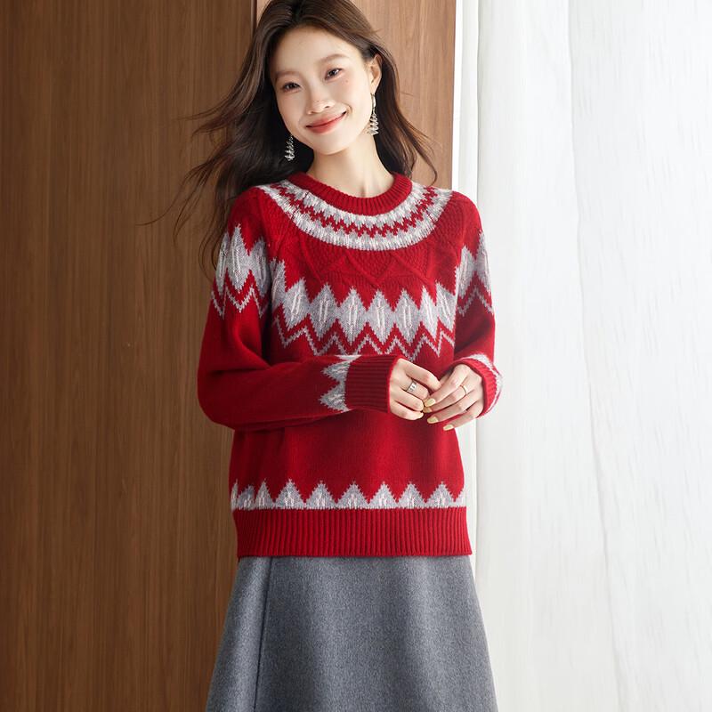Srcr Women's Fair Isle Jacquard 100% Wool Sweater