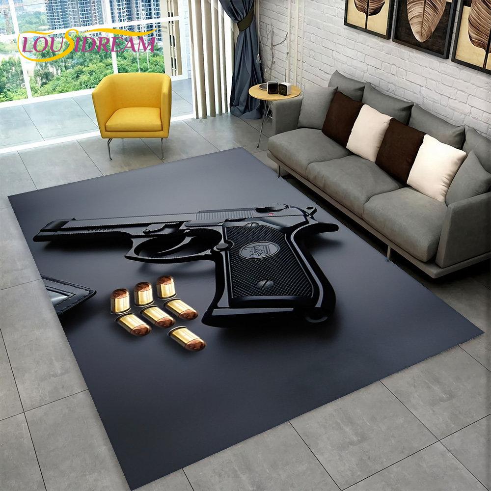 3D útočná puška Pistole Zásobník Gun Area Koberec,Koberec pro domácí obývací pokoj Ložnice Pohovka Rohožka Dekor,Kid Neklouzavá podlahová rohož