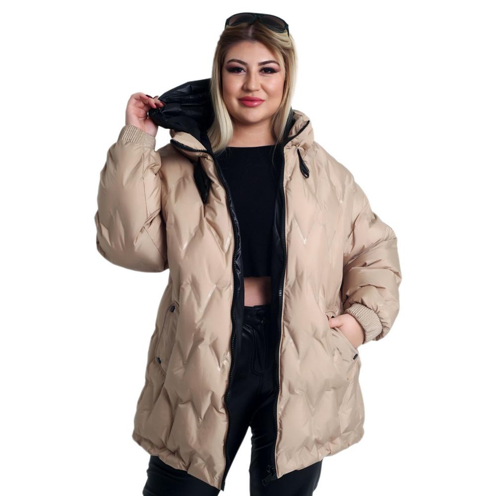 Fierte Damski płaszcz w dużym rozmiarze Ayl61846 Nadmuchiwany stały kaptur