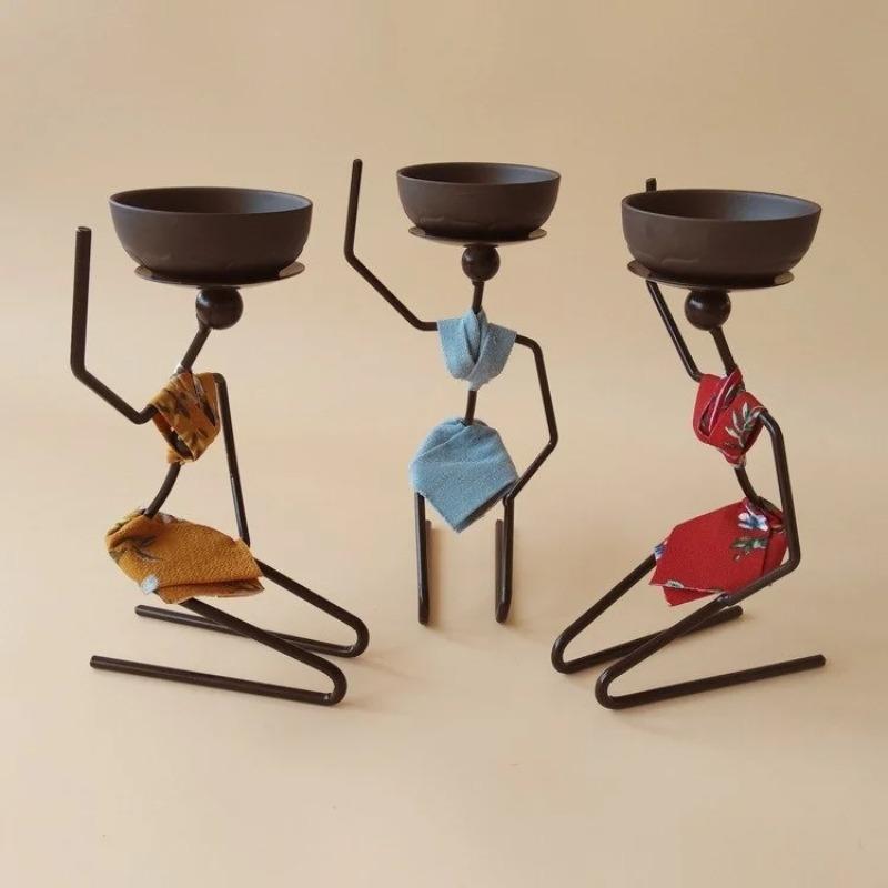 Wrought Iron Candlestick African Woman Style Candlestick Metal Candle Holder Sconce Home Decor Table Art Craft Decorations