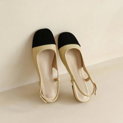Mixed Color Chunky Single Shoes Women Summer Patchwork Shallow Sandals Side Cut Out Stretch Back Strap Slip On Slingback Sandals