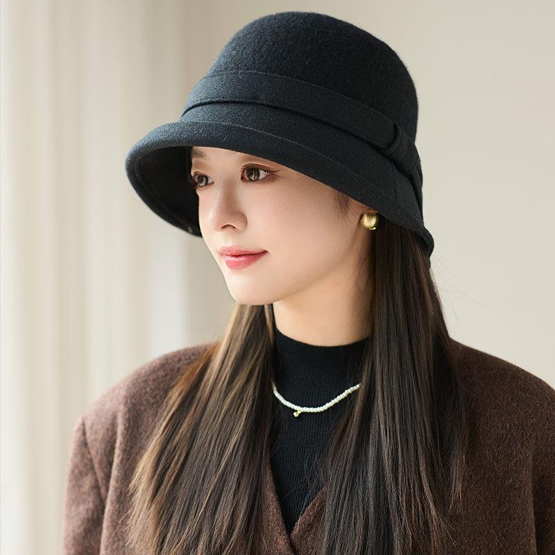Mode Wolle Retro Fischerhut Herbst und Winter Damen Warmer Plüsch Beckenhut