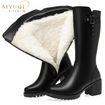 Women Winter Boots High Heels New Warm Wool Large Size Women Long Boots Roman Style Genuine Leather Women Riding Boots